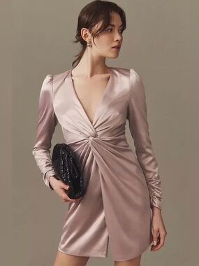 BHLDN Elegant Mauve Twist-Front Satin Dress